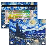 IKAYAS Starry Night Pencil Pouch with Zipper, Pencil Pouch for 3 Ring Binder, Pencil Pouches Pencil Bags for Classroom bulk Pencil Box Pencil Case for Storing School Students Teacher Supplies 2 Pack