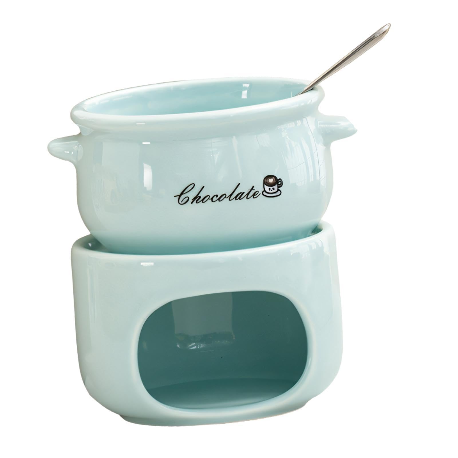 STYLEHEAVEN Ceramic Chocolate Melting Pot Ceramic Butter Warmer Set for Chocolate Butter Blue-image-23