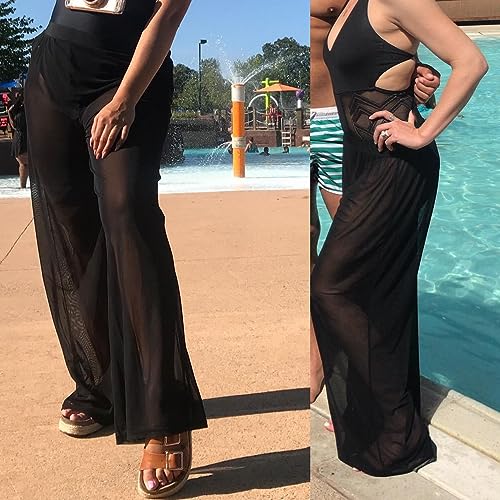Womens Cover up Pants Sheer Bikini Bottoms Swimsuit Cover up Wide Leg Beach Pants3