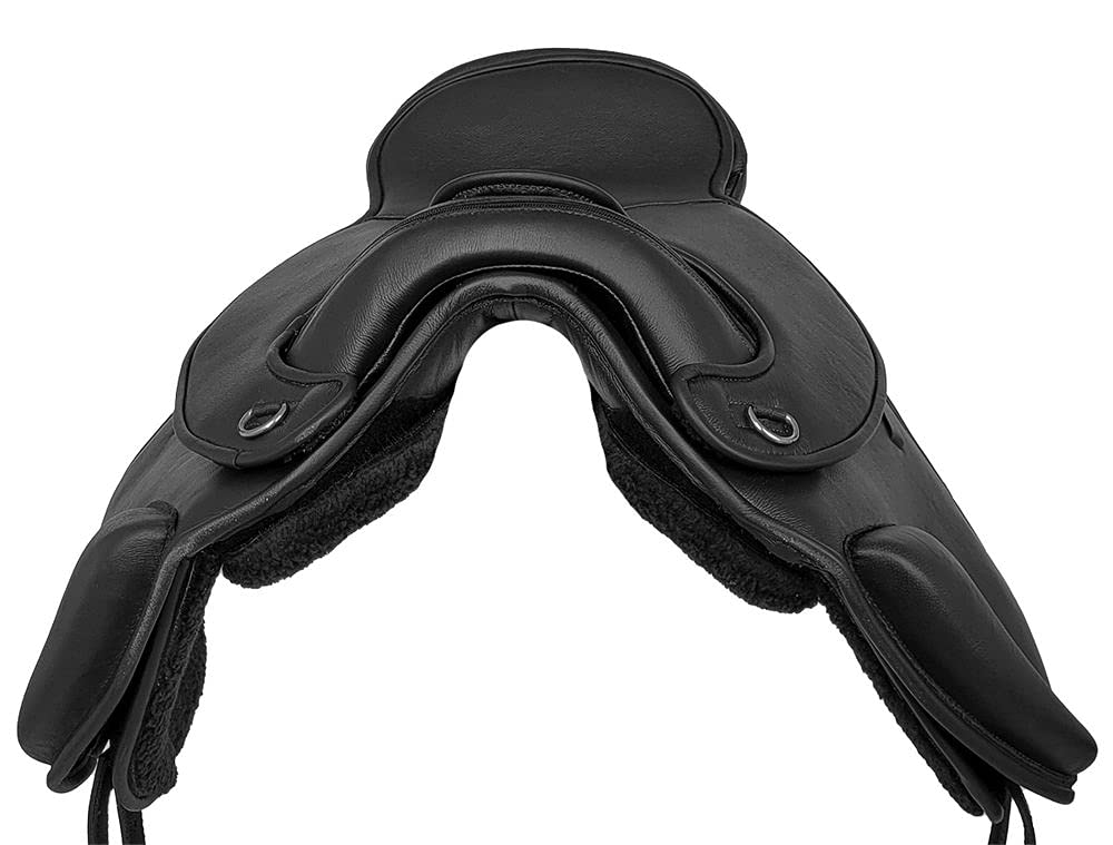 A&M Reitsport Baumloser Dressur Sattel Sheffield aus Rindsleder Schwarz mit Klettkissen, Größe:17 Zoll
