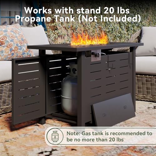 Image of Aoxun 40 Inch Outdoor Propane Fire Pit - 50,000 BTU Gas Fire Pit Table with Lava Rocks, Patio Heater Rectangle Fire Table with Removable Lid & Waterproof Cover for Deck, Backyard, Garden, Black