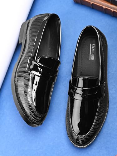 Image of STANPHORD Mens Loafers Men tan petant Leatherette Wrinkle Free Shiny Glossy Formal Office wear Slip on Moccasins Loafers Penny Shoes Without Laces