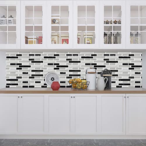 Erzaa 10-Sheet Peel And Stick Backsplash Tile, 12'' X 12'' Self-Adhesive Backsplash For Kitchen Bathroom Silver Black Tile #TOP4