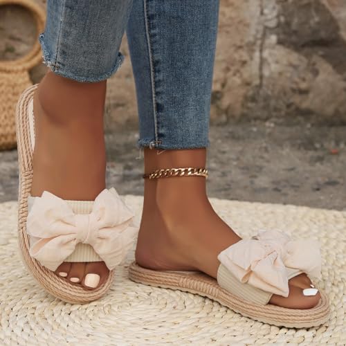 Women's Bow Knot Flat Sandals Summer Beach Cute Flats Slides Slippers Comfy Indoor Open Toe Slide3