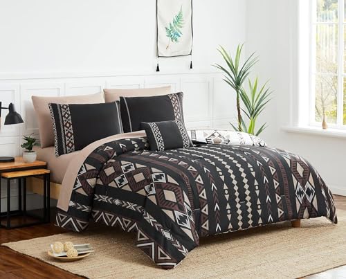 Geniospin Full Comforter Set - 7 Pieces Bed in a Bag, Comfortable Western Bedding Sets for All Seasons, Lightweight Soft Boho Comforter Bed Set with Sheets, Pillowcases & Shams