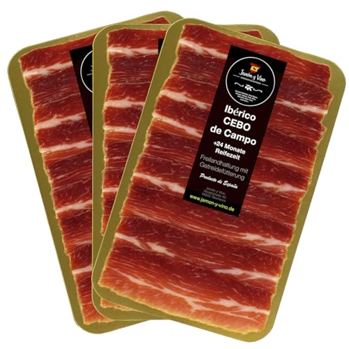 3x150g Pata Negra Schinken Reserva Cebo de Campo - frisch geschnitten - in Scheiben, +24 Monate lang gereift Iberico Schinken