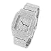Techno Pave Men's Fully Iced Out Square Metal Band Diamond Watch - Silver Diamond Dial