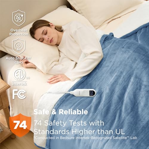 Image of Bedsure Electric Blanket Full Size - Soft Flannel Heated Blanket, Fast Heating with 10 Time Settings & 6 Heat Settings, Warm Gift for Grandma (72x84 inches, Blue)