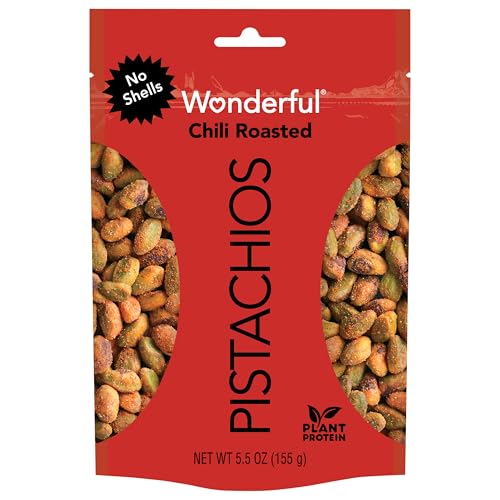 Wonderful Pistachios No Shells, Chili Roasted Nuts, 5.5 Ounce Resealable Bag, Protein Snacks, Gluten Free Travel Snacks, Healthy Snack
