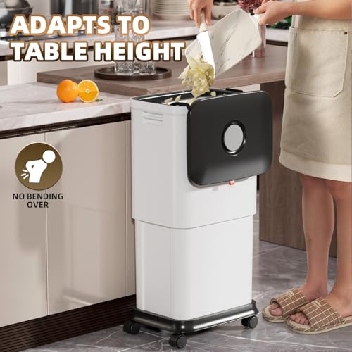 Image of Kitchen Trash Can with Lids and Wheels, 20l-45l Rolling Garbage Can with Adjustable Capacity /Height, Plastic Tall and Large Trash Bin, White Indoor TrashCan on Wheels, Movable Trash-Can