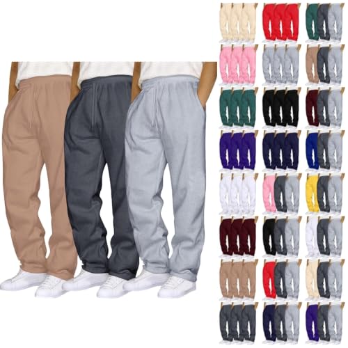 XINGJIAARTS Mens Baggy Sweatpants 3 Pack Open Bottom Casual Pants Elastic Waist Workout Athletic Joggers Pockets Sweat Pants Khaki XX-Large (xx_l) - image 1