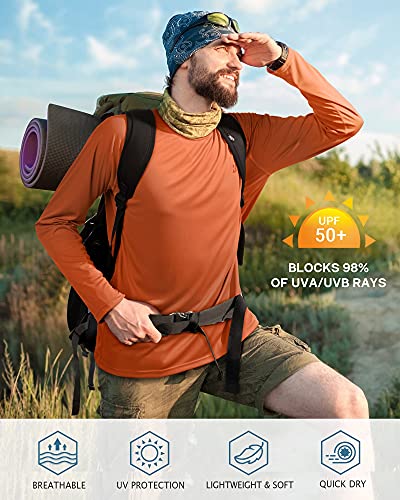 Roadbox Mens Upf 50+ Uv Sun Protection Shirts Outdoor Long Sleeve Spf Diving Rash Guard For Fishing Hiking Swimming Orange #TOP2