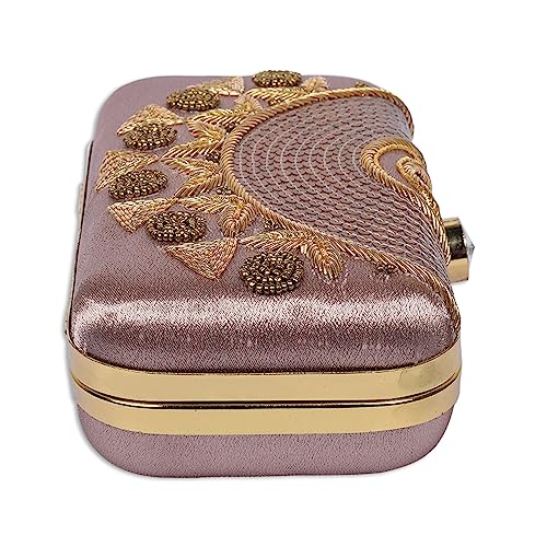 Image of umera golden clutch for womens neck work full of embroidery for girls, Women's Beautiful Bling Bag | Evening Bag, Bridal Purse & Party Handbag | Wedding & Special Occasion Clutch