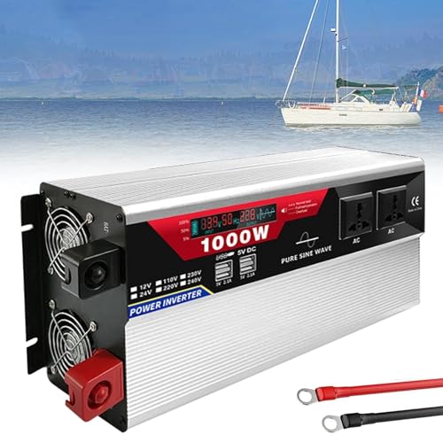 正弦波パワーインバーター、電圧コンバータースプリットチャージリレーキット、LCDディスプレイ付きACソケット2個、USBポート6個&リモコン、トラック、RV、ボート、キャンプ、緊急用、24Vto220V-1500W(カラー:24Vto220V