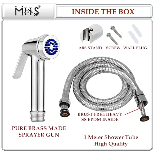 Image of MHS High Pressure Jet Spray for Toilet | Health Faucet Set with Hand Shower Gun & 1M SS Hose Pipe | Bathroom Toilet Jet Spray for Hygiene Cleaning | Toilet Gun for Western Toilet (Nozzle Brass)