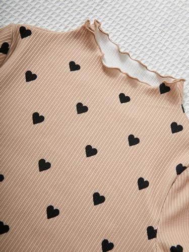 OYOANGLE Girl's 3 Pack Short Sleeve T-Shirts Ribbed Knit Mock Neck Tee Shirts Heart Print Tees4
