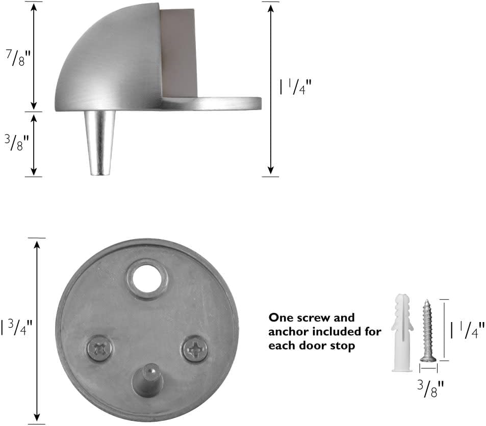 Dome Door Stop Wall Protectors with Rubber Stopper – Satin Nickel Floor Mounted Door Stoppers 10-Pack – Design House, 188342