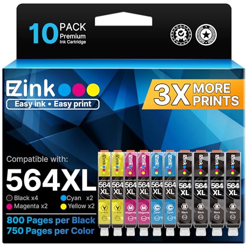 E-Z Ink Compatible 564xl Ink cartridges for hp Printers Replacement for hp 564 Ink cartridges Combo Pack Black and Color for PhotoSmart 7520 7510 6510 6520 DeskJet 3520 3522 OfficeJet 4620 (10Pack)