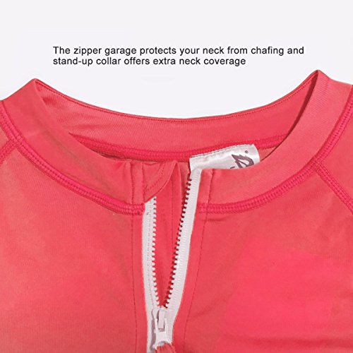 BALEAF Women's Long Sleeve Half-Zip Sun Protection Rashguard Side Adjustable Swim Shirt Coral Size M