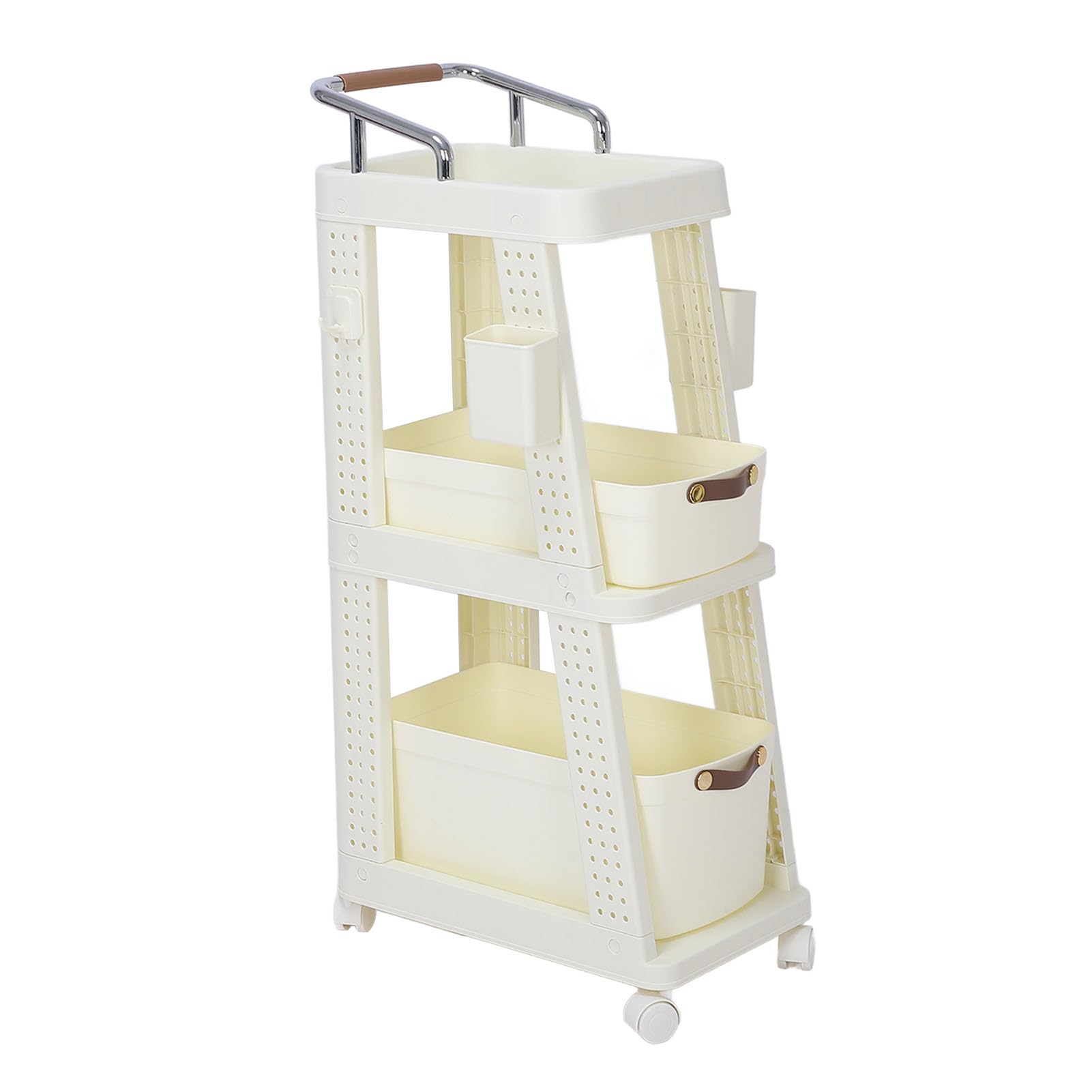 Wózek na Kółkach z Kółkami PP ABS Mobilny Wózek do Przechowywania 26 X 44 X 87 Cm Głębokie Pojemniki 4 Obrotowe Kółka Organizator Oszczędzający Miejsce do Kuchni Biuro Pralnia Sypialnia