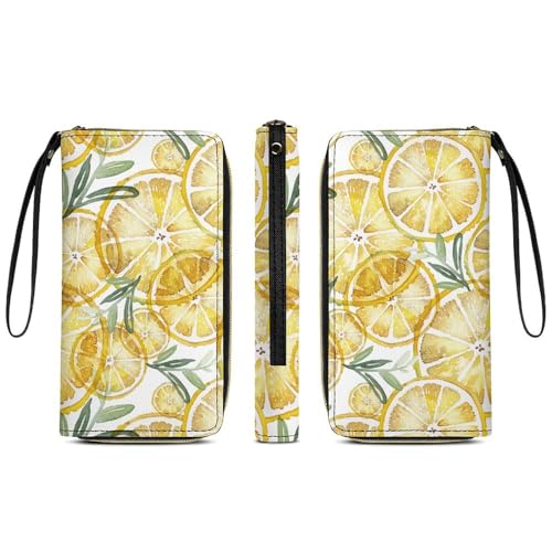 Niapessel Women's Wallets, Lemons Print Large Zip Around Leather Travel Long Purse with Wrist Strap Card Cases & Money Organizers3