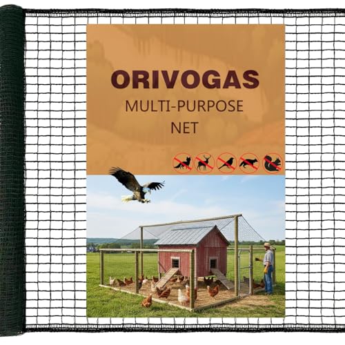 ORIVOGAS Heavy Duty Bird Netting for Chicken Coop, 19.5 x 19.5 ft 0.8”Mesh HDPE Chicken Netting for Hawks with Reinforced Edges, Durable & Reusable Poultry Netting for Garden Raised Beds & Fruit Trees