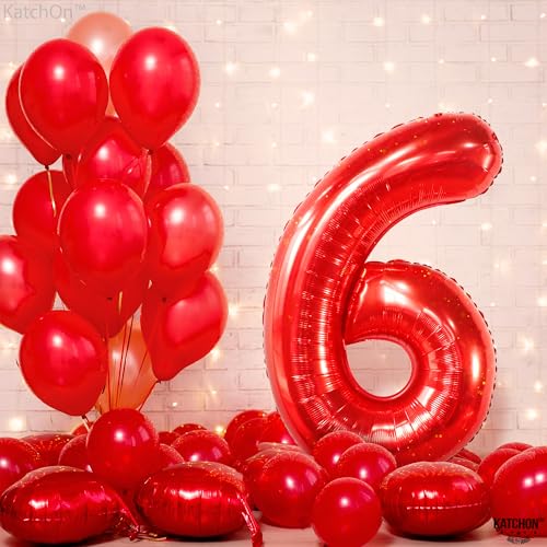 Image of KatchOn Foil Red Number 6 Balloon For Happy Birthday Decorations - 40 Inch