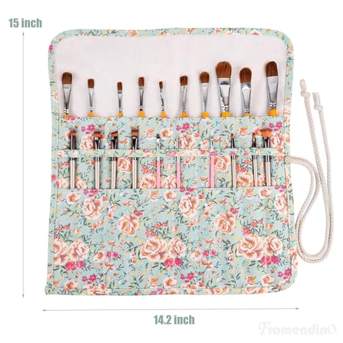 Image of Framendino, 20 Slot Paint Brush Holder Canvas Storage Artist Organizer Roll-Up Case Bag