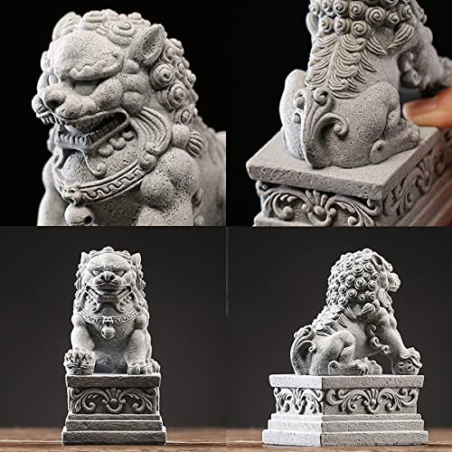 Image of livelyfish Large Asian Fu Foo Dogs Statues A Pair of Two Guardian Lion Sandstone Figurine Pets Fish Tank Aquarium Landscape Ornaments Accessories Feng Shui Decorations, XL