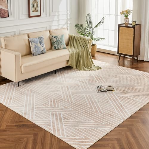 INGEROOM Washable Area Rug, 5×7 Area Rug for Living Room, Soft Area Rug for Bedroom, Modern Design, Stain Resistant Rugs, TPR Anti-Slip Backing, Non Shedding, Geometric Area Rug
