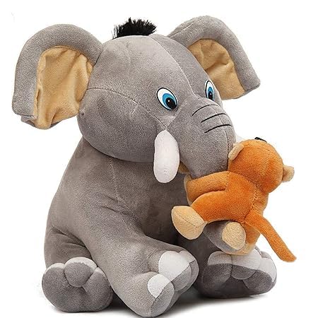 ATISHAY RETAIL Stuffed Elephant with Monkey Plush Toy, Cute Huggable Shape Animal Stuffed Toy, Soft & Cuddly, for Kids, Boys & Girls, Best Birthday Gift, Home Decor Toy, Height - 30cm (Grey/Brown) (B0D8L5J8CX) Amazon Price History, Amazon Price Tracker