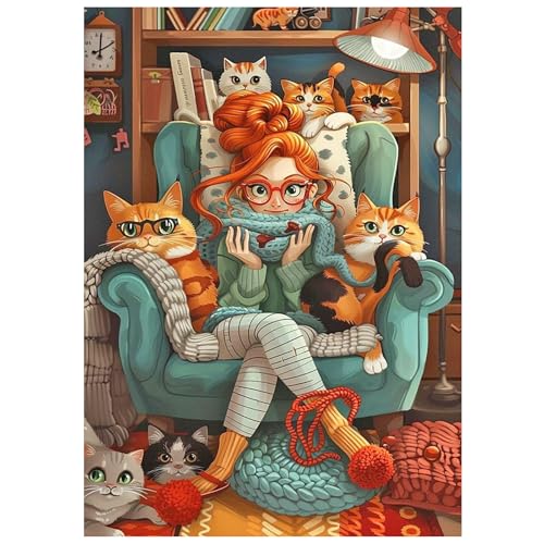 SHEGZHUC Pintura de diamantes para meninas e gatos, 30 x 40 cm, pintura por números, gato laranja, pintura de diamante para mulher, mosaico de diamantes, pintura artística, bordado, ponto cruz,