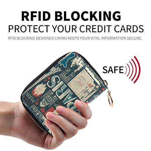 MOYYO RFID Credit Card Holder Case France Paris Theme Leather Printed Zipper Card Case Wallet for Women Girls2