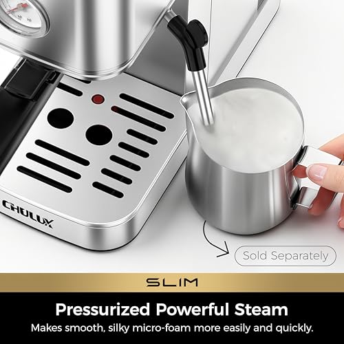 CHULUX Slim Espresso Machine with Milk Frother, 20 Bar Professional Italian Pump Espresso Coffee Machine for Home Cappuccino & Latte Maker, Stainless Steel, Silver - Image 3