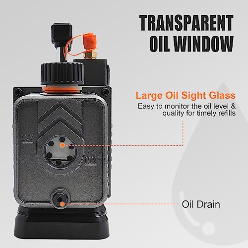 AG AUTOGEN Innovative Auto Genius AUTOGEN Cordless Vacuum Pump with Pressure Gauge,3.5CFM 18V Lithium Battery DC Single Stage,5Pa Ultimate Vacuum,1/4HP Brushless Motor HVAC(AVP-WS)