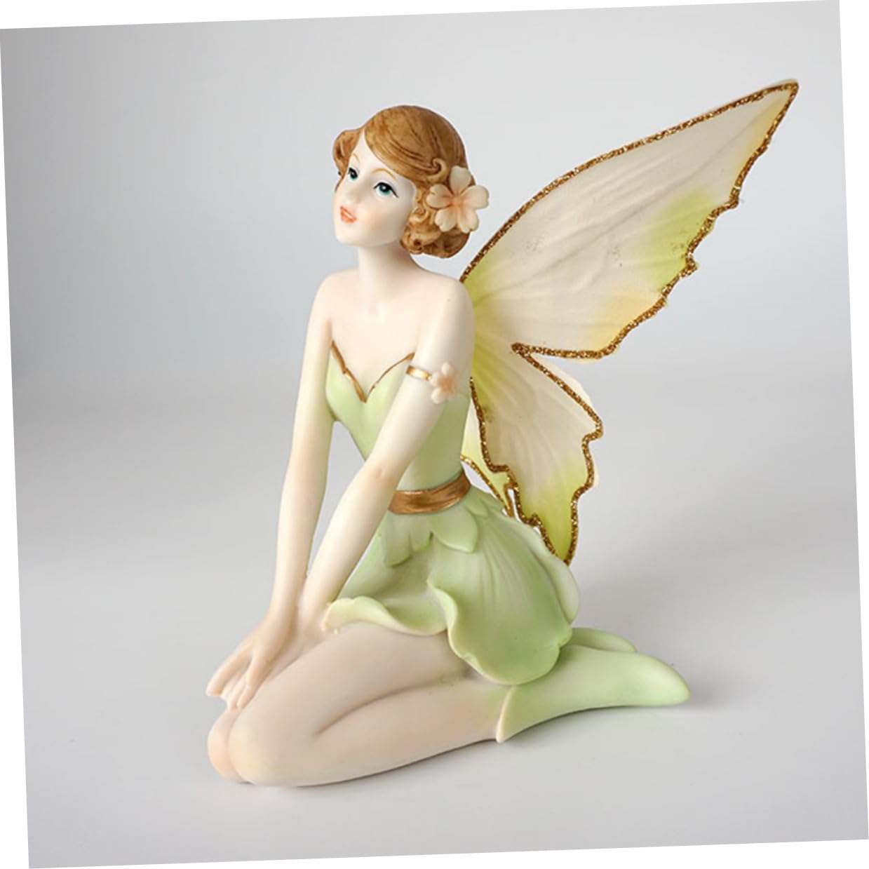 OUNONA Figura de Resina de Hada Flor y Ángel Pintada a Mano en Color Verde Superficie Lisa, Adorno Elegante para Sala o Escaparate, Obsequio Adecuado para Niñas