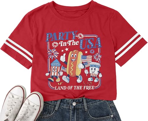 Image of MYHALF Women USA Flag 250th Patriotic 4th July Memorial Day Crop Shirt