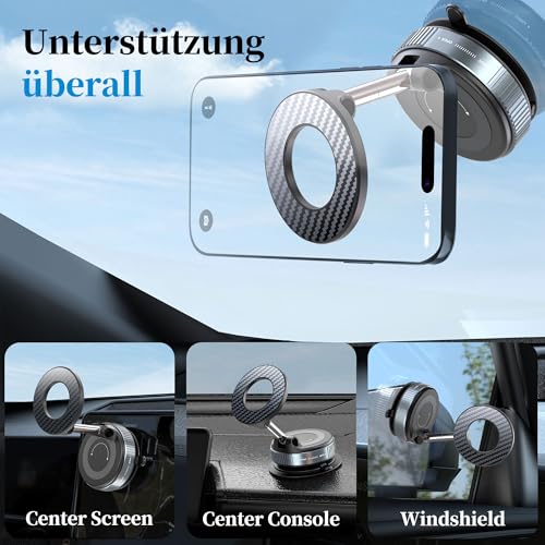 PlusAcc Vakuum Handyhalterung Auto für Magsafe - 360° Drehbar Zusammenklappbar Tragbar Magnetisch Handy Halter für 17/16/15/14/13/12 an Windschutzscheibe/Armaturenbrett/Spiegel befestigt 3