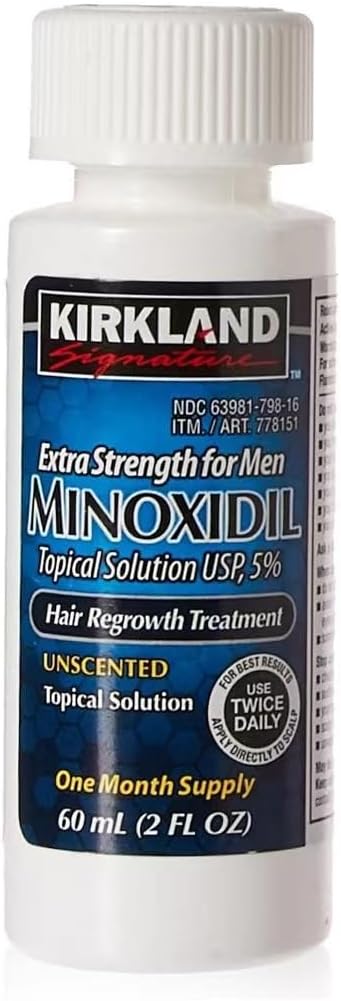 Kirkland Minoxidil 5% Topical Solution Extra Strength Hair Regrowth Treatment for Men Dropper Applicator Included (1 month to 24 month supplies available) (1 month supply)
