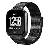 amBand Compatible for Fitbit Versa Bands Soft Nylon Sport Strap Replacement Wristband Compatible for Fitbit Versa Fitness Smart Watch - Dark Black