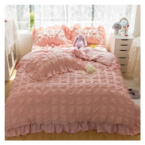 TJSHNSZW 4ピースの寝具セット4個のピースプリンセスセットポンポム羽毛布団カバークイーンサイズの掛け布団寝具セットキング、ベッドリネン(ピンク - フル