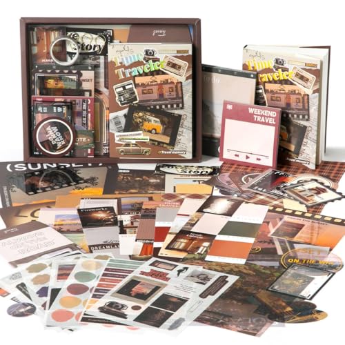 Image of GDNK 346pcs Vintage Journal Scrapbook Pack Kit for Art Journaling Bullet, Planners DIY Paper Stickers, Craft Kits Notebook, Collage Album Aesthetic Sticker (Moonlight) (Brown Time Traveler)