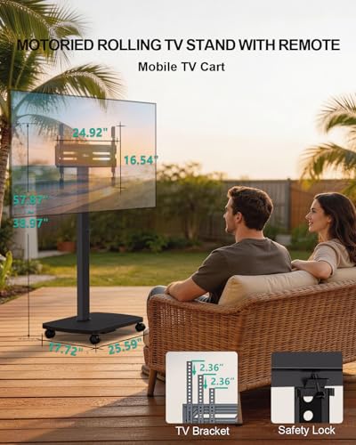 Image of WALI Motorized Rolling TV Stand Lift on Wheels, Electric Height Adjustable Television Stand Mount with Remote for 32-75 inch TVs up to 110 lbs, Mobile TV Cart with Wood Base for Bedroom(TVDVD-7ER), Black