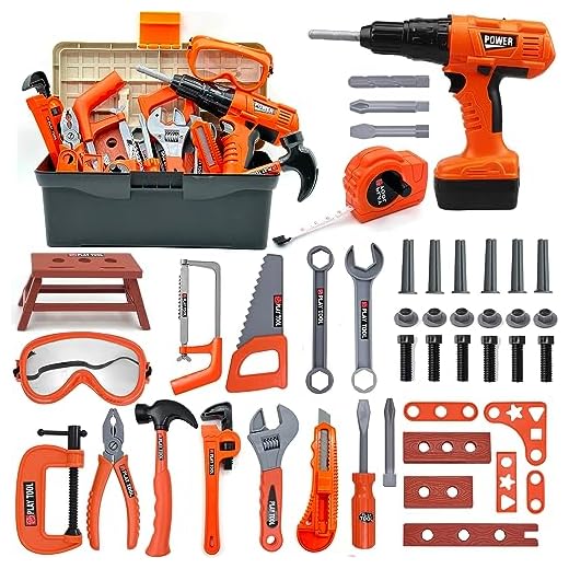 HYRENEE Kids Tool Set – 48 Piece Toddler Tool Set with Electronic Toy Drill& Tool Box,Pretend Play Kids Toys,Construction Kits Toys for Kids Ages 3 4 5 Years Old, Toddler Boy Toys