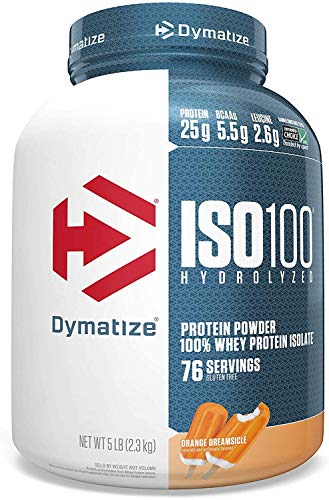 Dymatize ISO 100 Whey Protein Powder with 25g of Hydrolyzed 100% Whey Isolate, Gluten Free, Fast Digesting, Orange Dreamsicle, 5 Pound