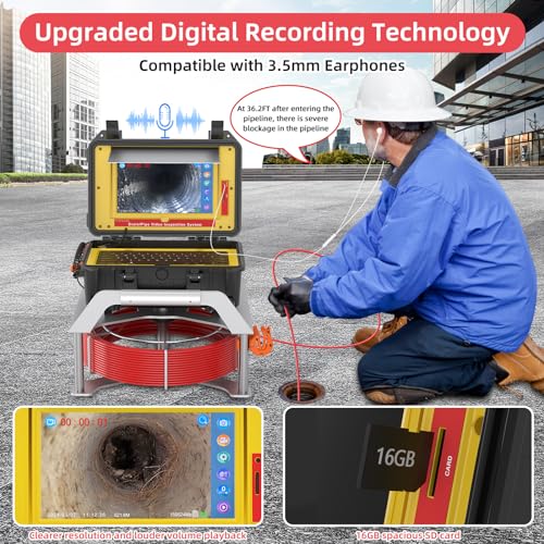 Image of Sanyipace 7MM Cable Sewer Camera with Locator, 165FT /50M Drain Camera with 512Hz Transmitter, Self-Leveling Inspection Camera with Distance Counter, 10.1 inch Touch Screen, Wireless Keyboard, 32GB Card