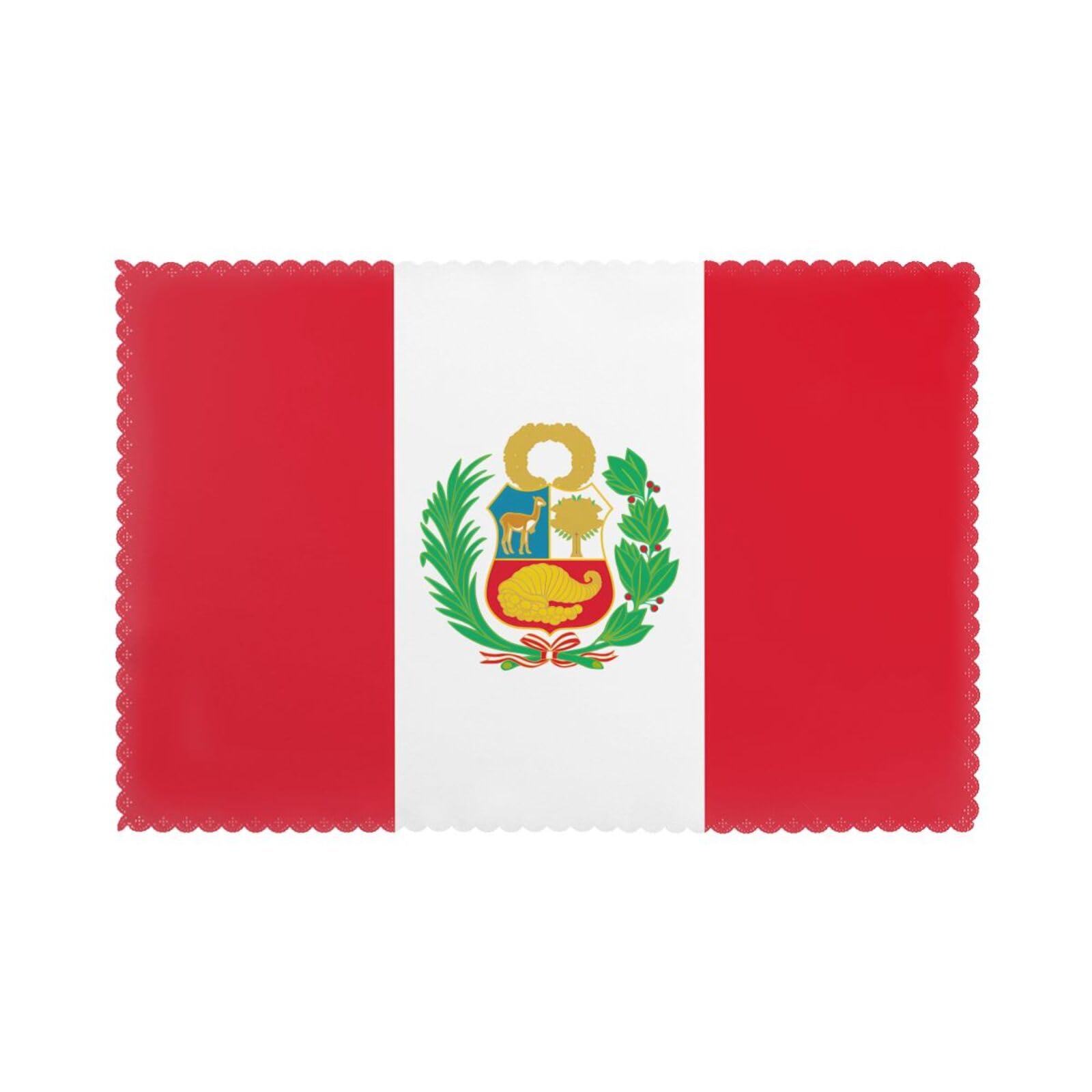 Flag of Peru Placemat set of 6, oil-proof and insulated dining table placemats, washable and wipeable.