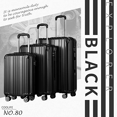 Coolife Luggage Expandable Suitcase Pc+Abs 3 Piece Set With Tsa Lock Spinner Carry On 20In24In28In(Black, 3 Piece Set) #TOP1