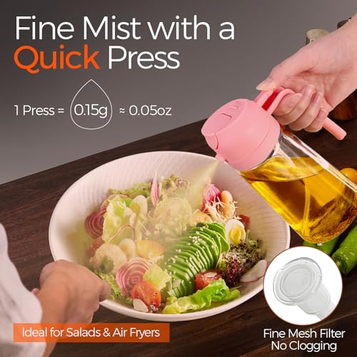 Image of YARRAMATE 16oz /470ml 2 in 1 Oil Sprayer for Cooking with Stickers, Food-grade Glass Oil Dispenser for Kitchen, Salad, Frying, BBQ, Grill (Pink)