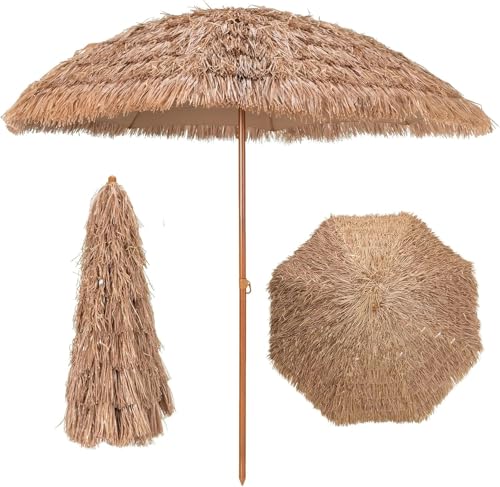 GOPLUS Parasol de Jardin Exterieur en Chaume PP, 2,4M Parasol Paille de Style Hawaïen Tropical...